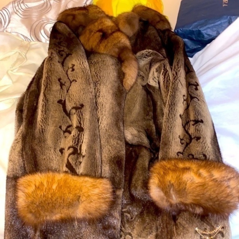 Saga Mink Sobol Saga furs Luxury Long coat with Sobol on collar & wrist high Qul